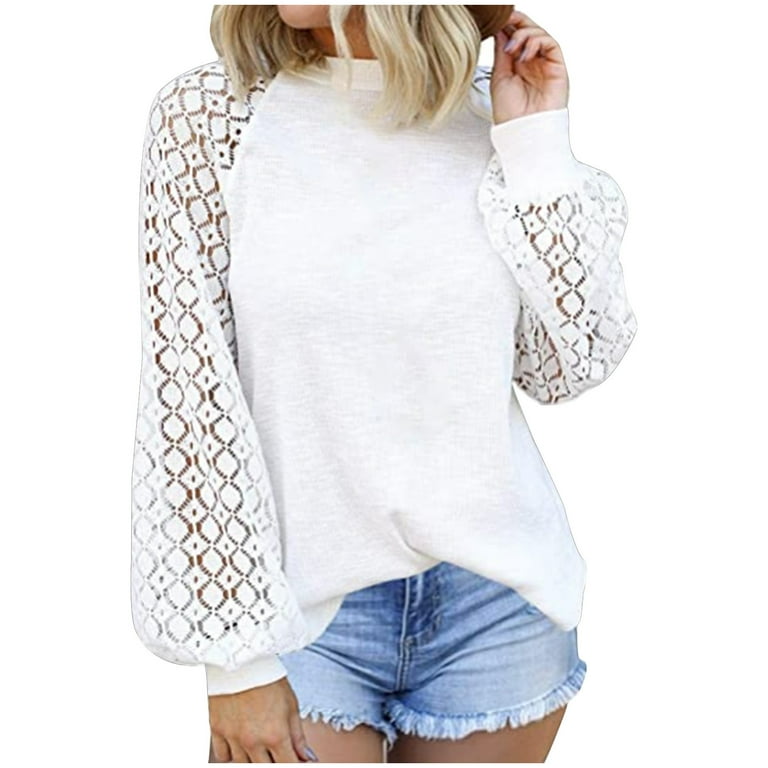 Women's 0-neck stitching lace long T-shirt Women's 0-neck stitching lace long T-shirt