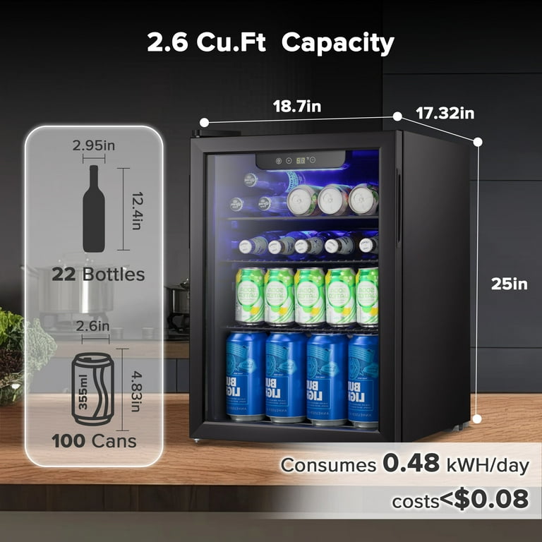 100-Can Beverage Refrigerator with Double Glass Door, Energy 100-Can Beverage Refrigerator with Double Glass Door, Energy