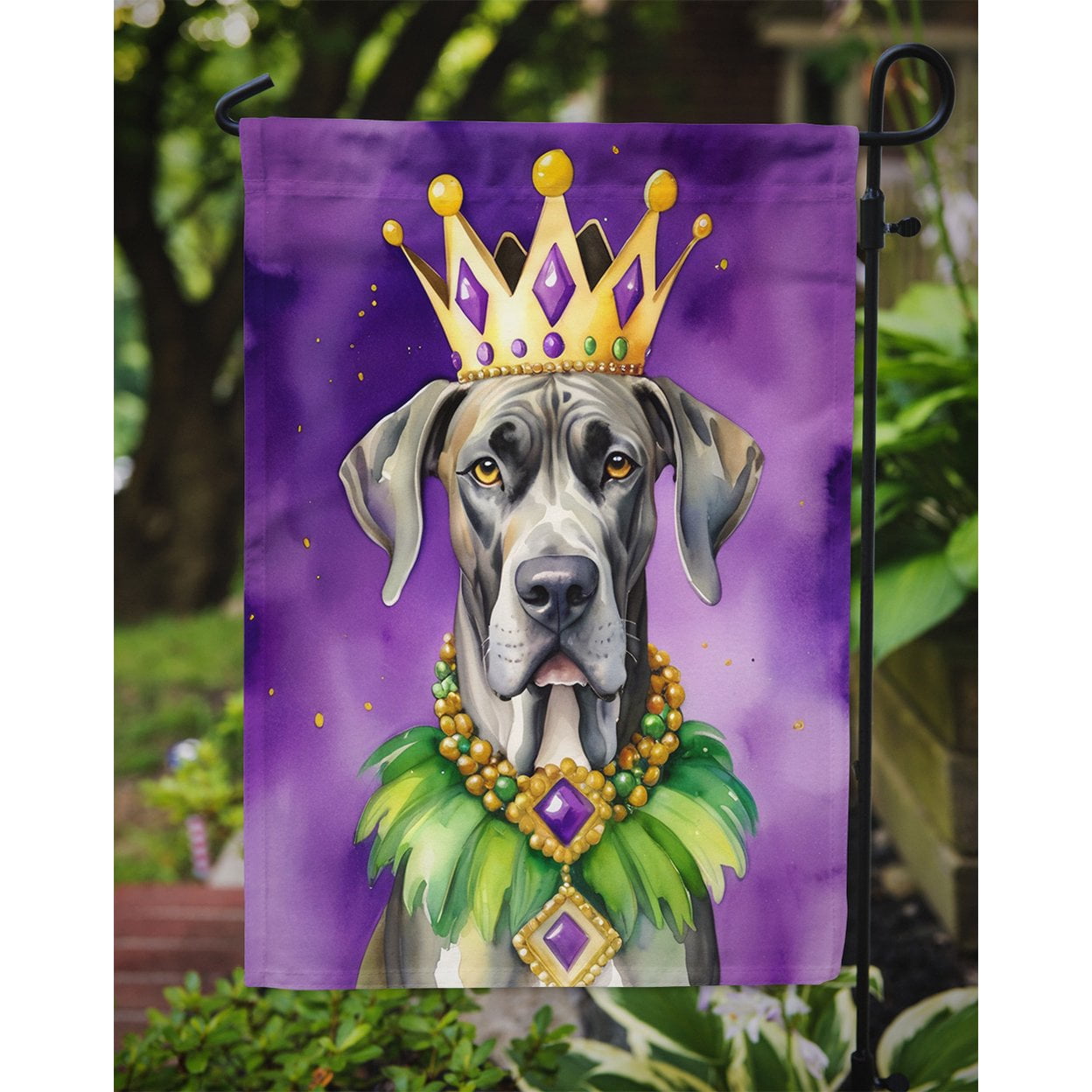 Great Dane King of Mardi Gras Garden Flag 11.25 in x 15.5 in