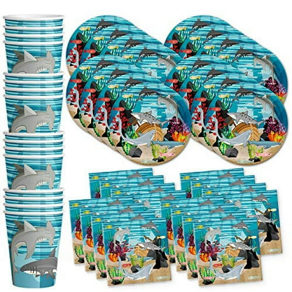 Shark Birthday Party Supplies Set Plates Napkins Cups Tableware Kit For 16 By Birthday Galore