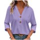 thumbnail image 3 of Tops de otoño para mujer,Camiseta informal de mujer con cuello en V y manga 3/4, blusa de poliéster, corte suave y cómodo, para uso diario, sopatenor, 3 of 8