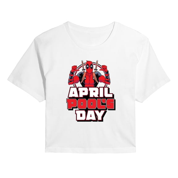 Deadpool - April Pool's Day - Juniors Cropped Graphic T-Shirt
