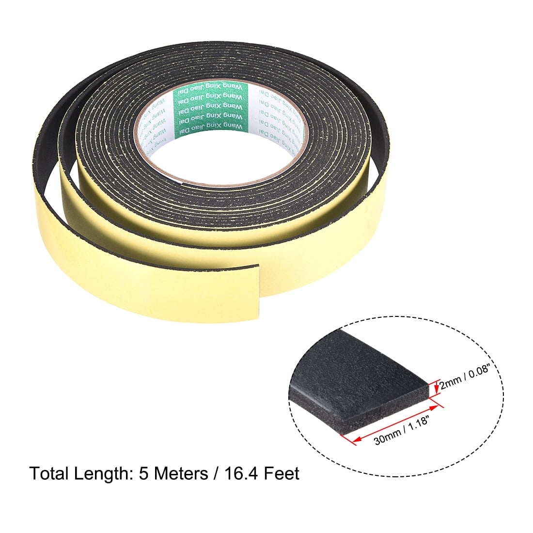 Unique Bargains Foam Seal Tape for Weatherproofing 30mm Wide 2mm Thick 16.4 Feet Long