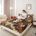 thumbnail image 4 of Manfei Country Floral Flowers Queen Sheet Sets,Rustic Bull Skull Flat Sheet,Boho Exotic Style Queen Fitted Sheet For Men Women,Breathable Home Decor,4-Piece, 4 of 7