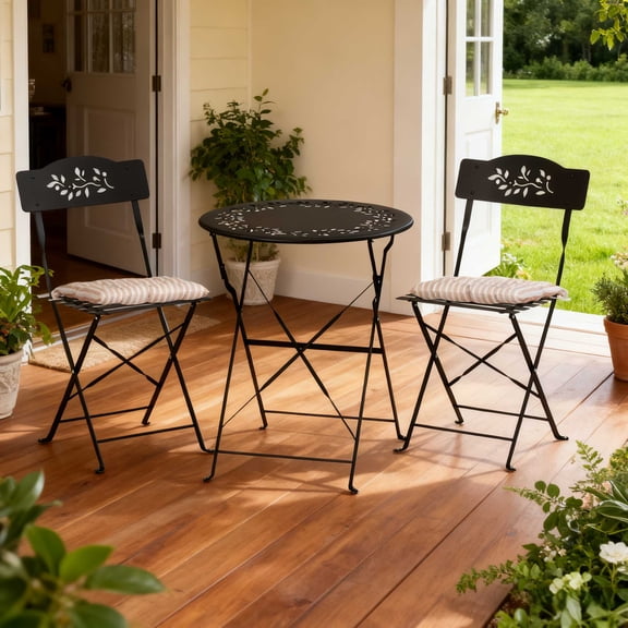 Zimtown 3Pcs Patio Folding Bistro Set w/Cushion, Small Foldable Conversation Set for Indoor Outdoor Balcony, Black