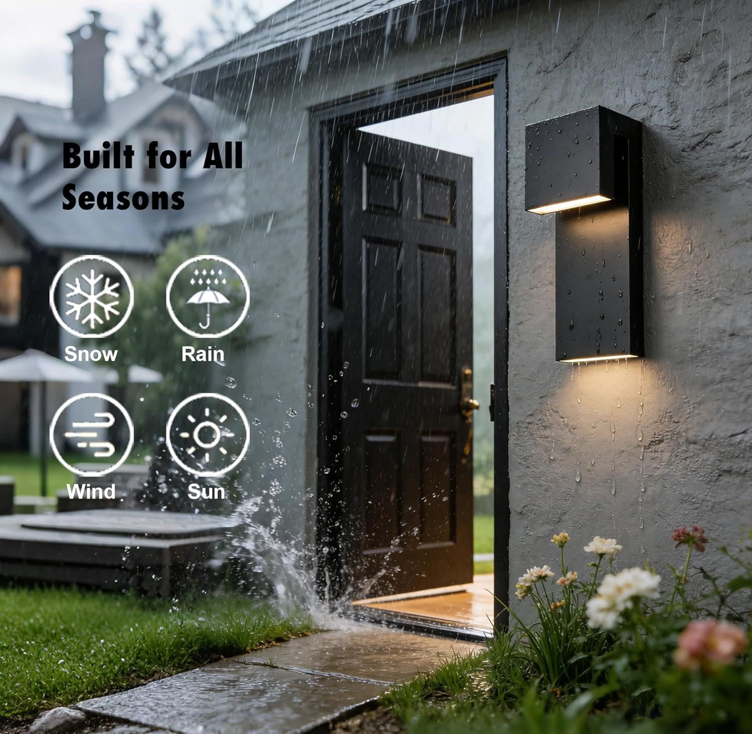 Claxy Modern Outdoor Wall Sconce Waterproof Matte Black Wall Light Exterior-LED Anti Rust Porch Lights Wall Lighting Outside Lights Fixture Warm Light for Garage,Balcony,Backyard