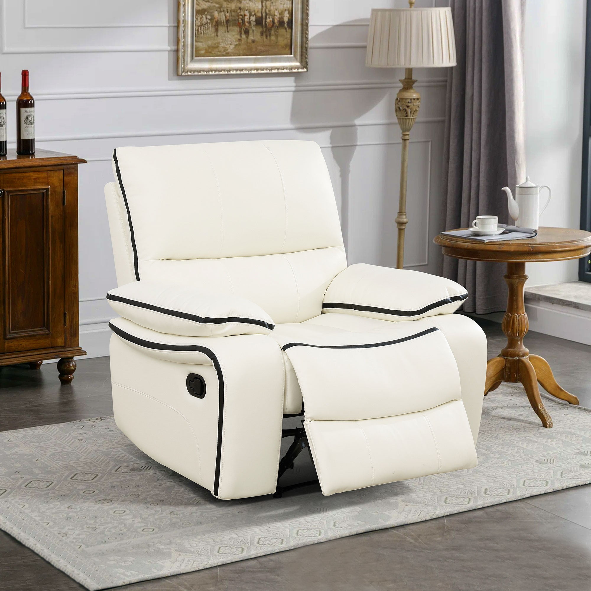 Gewnee Smart Sofa, Air Leather & Solid Wood Frame, Adjustable Recline for Living Room Home Relaxation, Off-white