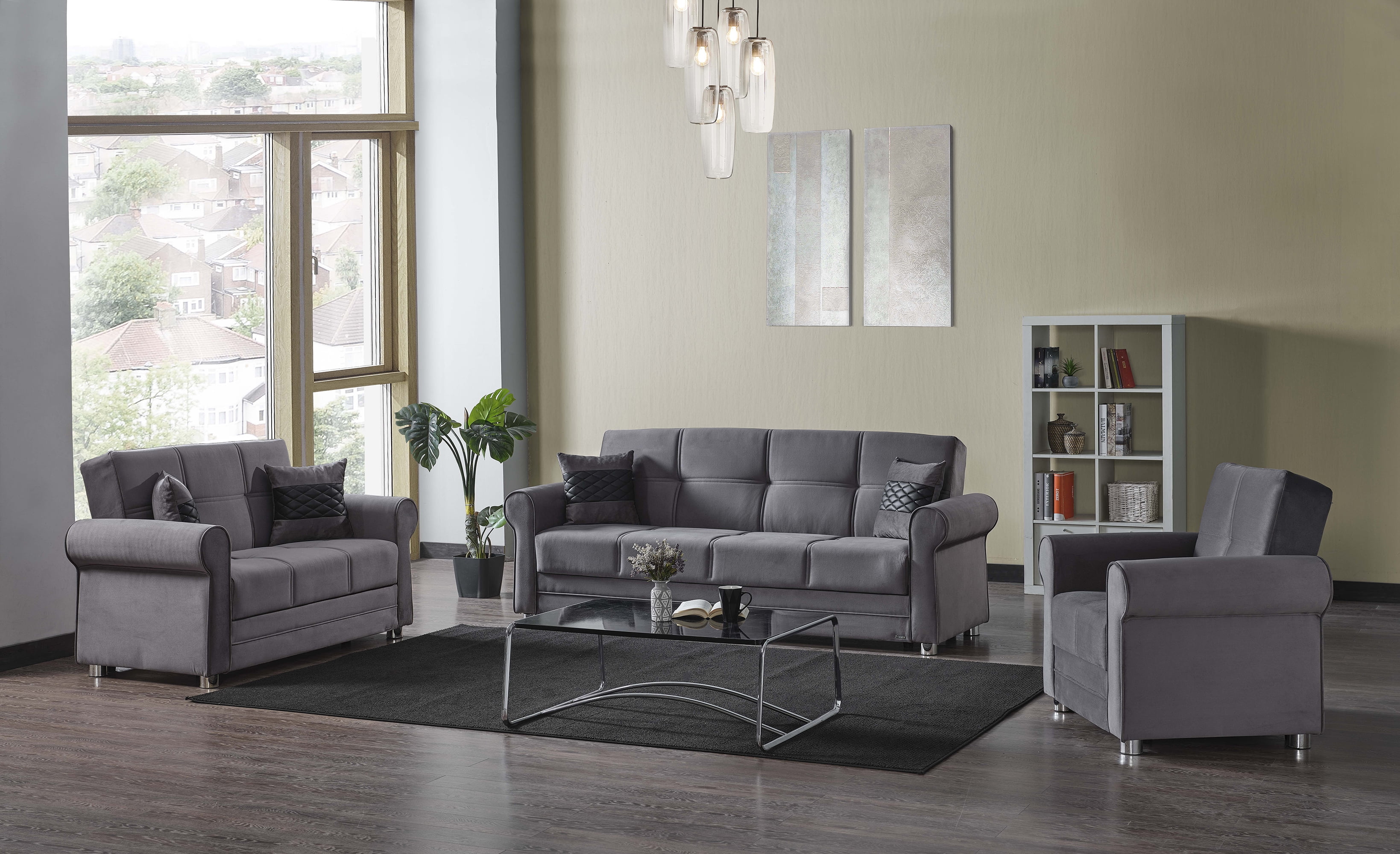 Ottomanson Convertible Sleeper Sofa Bed with Hidden Storage, Firm Comfort Couch, Gray