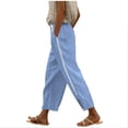 thumbnail image 3 of ClodeEU Womens Side Button Wide Leg Pant with Drawstring,Casual Loose Pant with Pockets Light Blue,Womens Plus M, 3 of 8