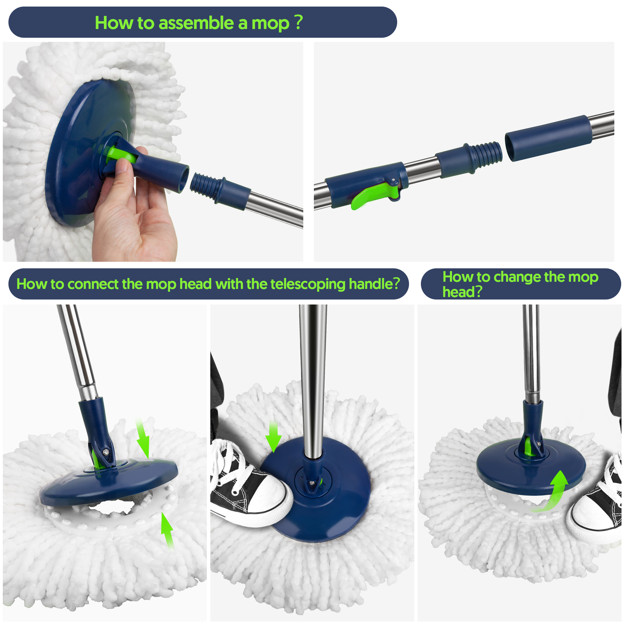 Sugarday Spin Mop and Bucket System With Wringer, Green photo 5