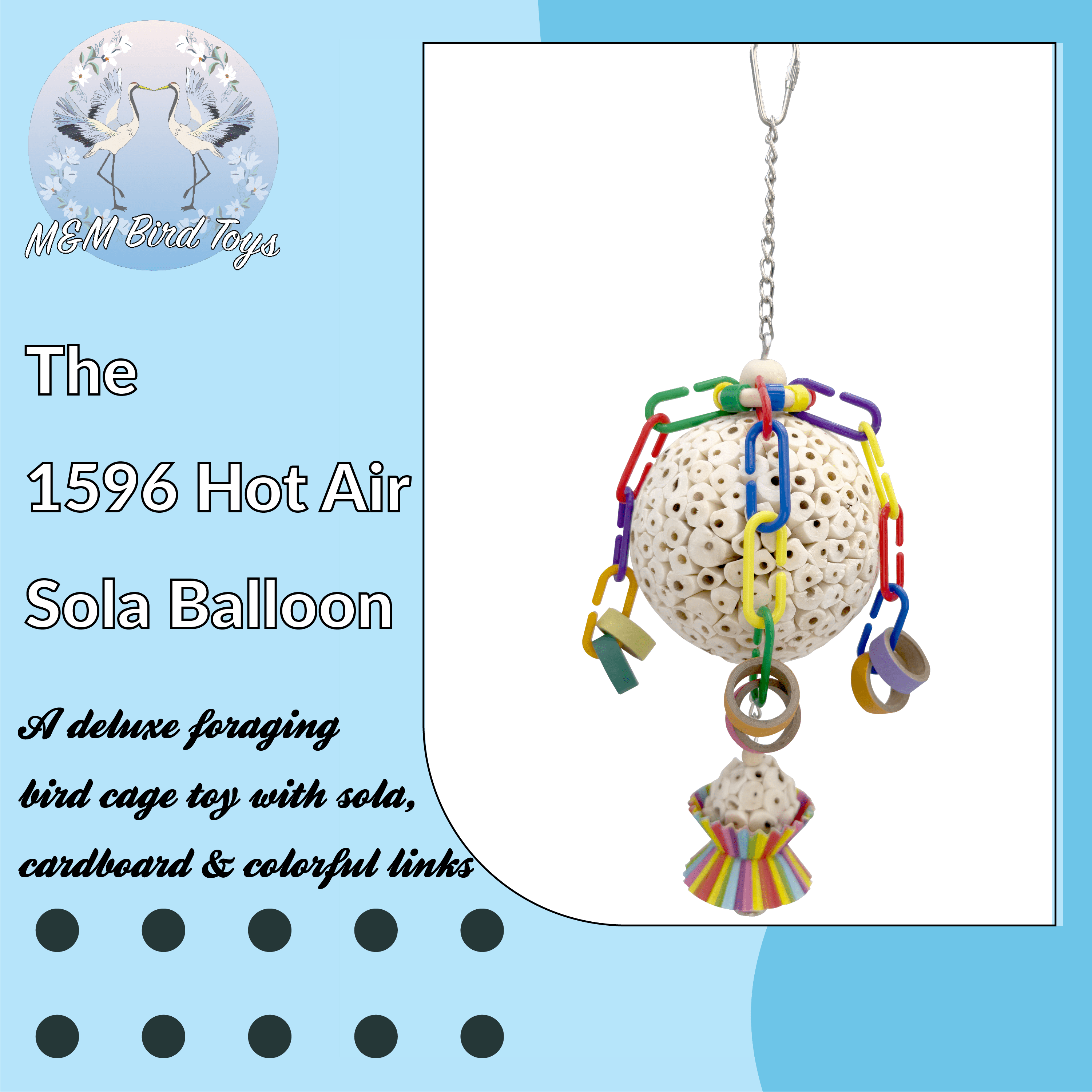 1596 Hot Air Sola Balloon - Handcrafted Chewable Bird Cage Toy, Lightweight Sola Wood