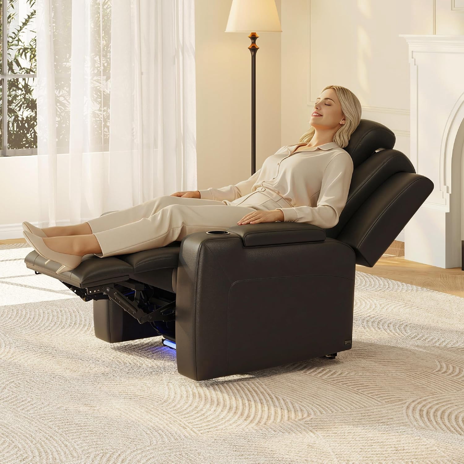 COLAMY Sereno Dual Motors Wall Hugger Power Recliner Chair with Power Headrest for Living Room, Home Theater Seating with Hidden Storage, Black