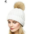 thumbnail image 3 of PULLIMORE Women's Knitted Beanie Hat Winter Warm Soft Ski Cuff Caps with Pom Pom (White), 3 of 8