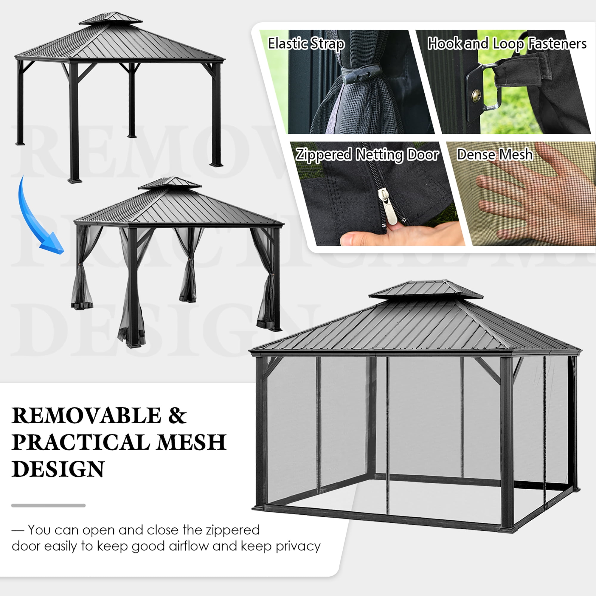 Costway 12ft x  10ft Hardtop Gazebo 2-tier Outdoor Galvanized Steel Canopy Grey
