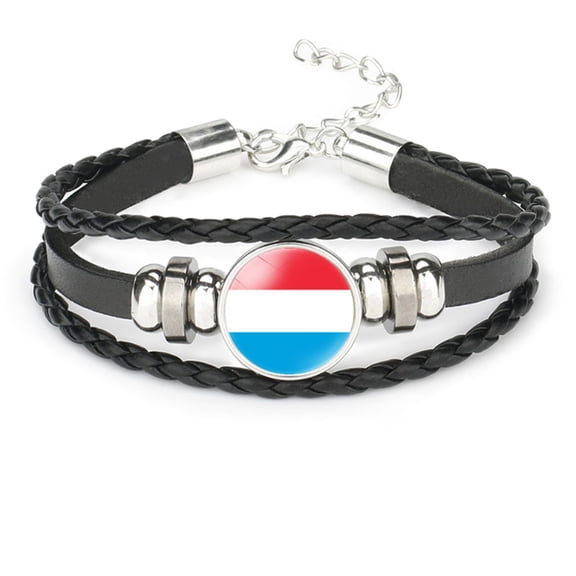 Uijokdef Bracelet for Women Men Black Leather Bracelet ,European Flags