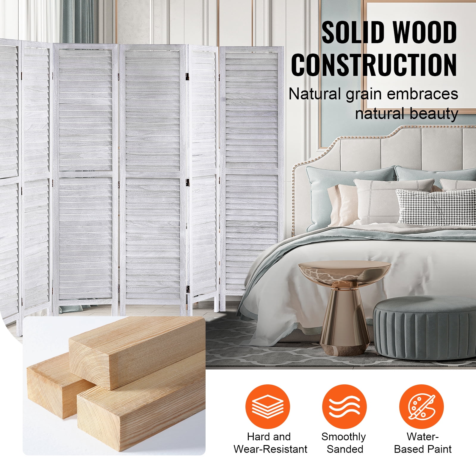 KFFKFF Wooden Partition, 8-Panel Folding Privacy Barrier, 66.9 Inches High Indoor Slatted Wood Divider, Movable Decorative Screen, Suitable for Home, Office, Dining Area & Sleeping Quarters