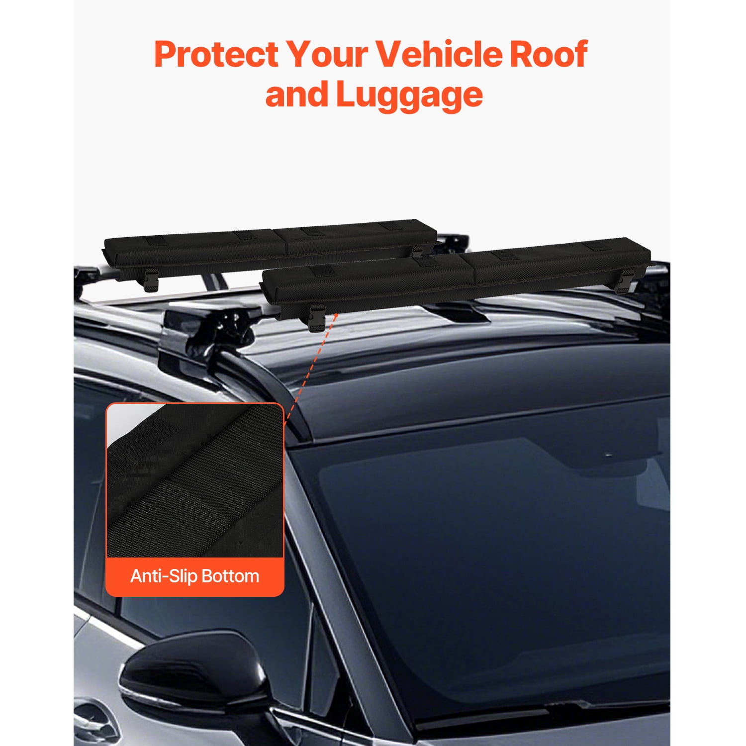KFFKFF Cushioned Roof Rack Pads, 30" Universal Vehicle Roof Rack Cushion for Multiple Crossbars, 176LBS Load Capacity Kayak Holder with 2 Securing Straps, 2 Rapid Loop Straps & Carry Bag