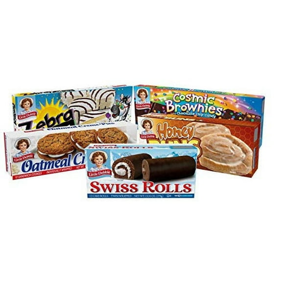 Little Debbie Variety Pack, Zebra Cakes, Cosmic Brownies, Honey Buns, Oatmeal Creme Pies, and Swiss Rolls (1 Box Each)