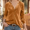 thumbnail image 2 of Summer Clothes Savings 2024! TAGOLD Womens Summer Tops,Women's Solid V-neck Retro Gold Velvet Pocket Less Shirt Long Sleeved Top, 2 of 5