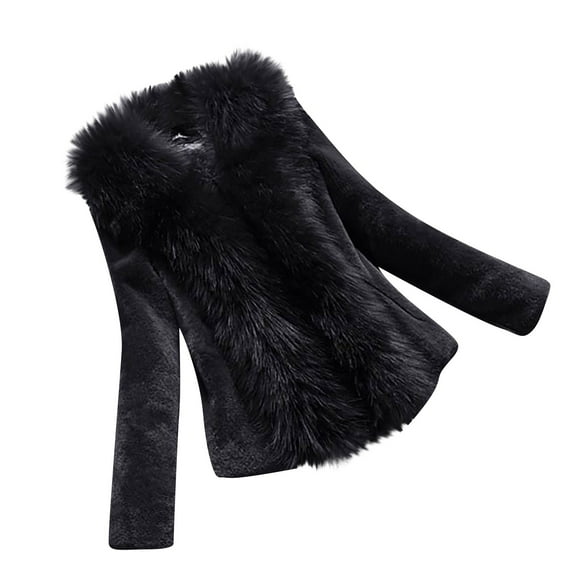 Women's Slim Fit Faux Fur Coat, Casual Fashion Solid Color Outerwear, Stylish Daily Jacket, Black, XL
