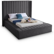 Meridian Furniture Kiki Solid Wood and Velvet King Bed in Gray