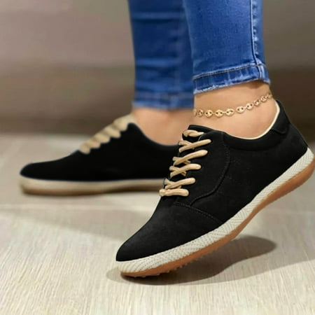 

Women Causal Shoes Lace Up Breathable Solid Color Flat Round Toe Loafers Comfortable Casual Single Shoes