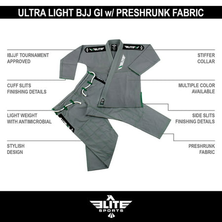 Elite Sports IBJJF Ultra Light BJJ Brazilian Jiu Jitsu Gi W/Preshrunk Fabric & FREE (The Best Bjj Gi)