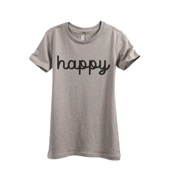 Happy Cursive Women's Fashion Relaxed T-Shirt Tee Heather Tan Small