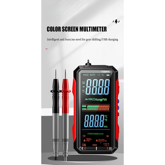 Vruelia Fs899L Smart Digital Multimeter Usb Rechargeable Current Meter With 6000 Counts