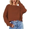 thumbnail image 2 of PiGOGI Women's Loose Knit Sweater Long Sleeve V-Neck Pullover Soft Acrylic Casual Fall Winter Comfortable Fashion Tops Wine L, 2 of 6