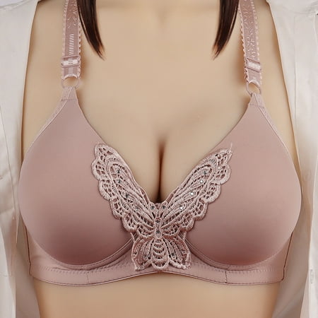 

Holiday Savings! Woman s Solid Color Comfortable Hollow Out Perspective Bra Underwear No Rims Pink