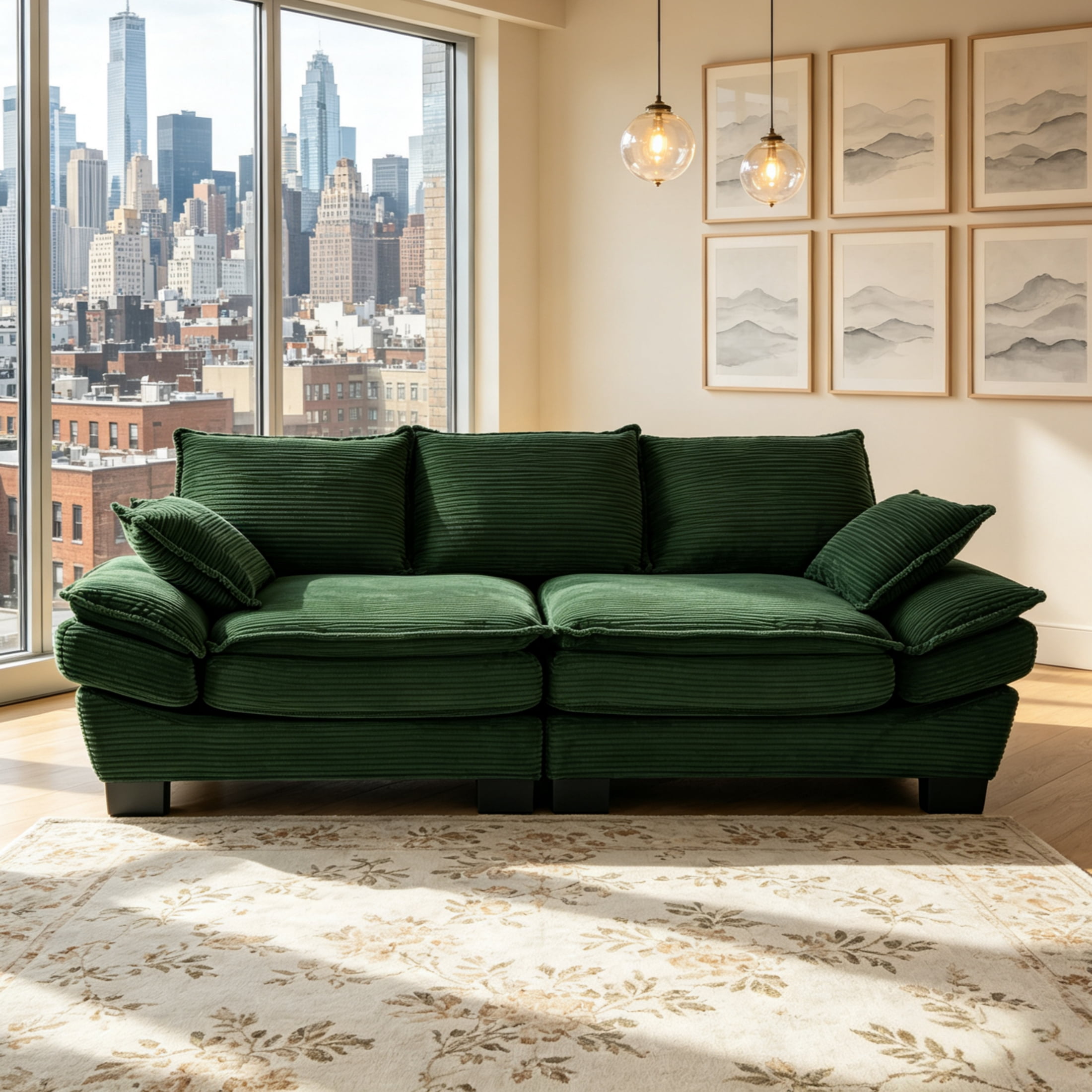 Anpport Corduroy Sofa, 80.5" Oversized Deepseat Loveseat for Living Room, Green