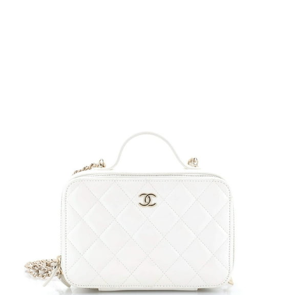 Pre-Owned Double Zip CC Vanity Case Quilted Shiny Lambskin Small By Rebag