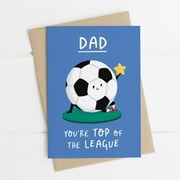 Dad Soccer Card – “You’re Top of the League” – Fun Illustrated Design – Envelope Included, Blank Inside – Perfect Gift for Father's Day or Any Occasion