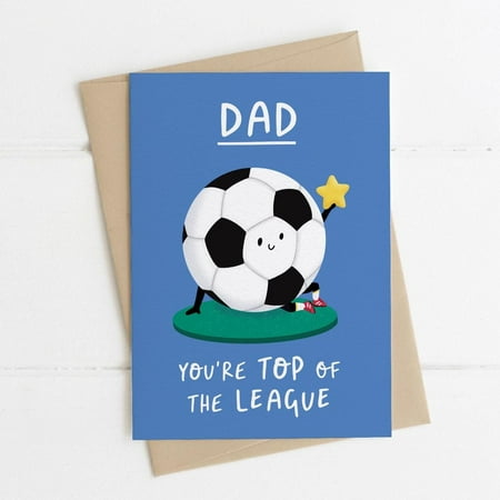 Dad Soccer Card – “You’re Top of the League” – Fun Illustrated Design – Envelope Included, Blank Inside – Perfect Gift for Father's Day or Any Occasion