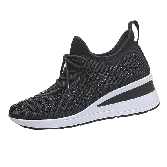 Junboys Womens Rhinestone Lace-Up Casual Shoes - Low-Top Sparkly Tennis Sneakers for Stylish Daily Wear,Black 36
