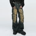 thumbnail image 2 of PMUYBHF Pantalon de Sarrau Femme Mode Décontractée Rétro Poche Style Rétro Jeans Cargo Amples et Pantalon Pantalon Formel pour Femme Pantalon de Pyjama pour Femme Flanelle TP, 2 of 9