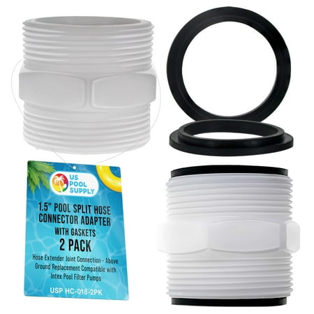 U.S. Pool Supply 1.5 Pool Split Hose Connector Adapter with Gaskets, Pack of 2 - Hose Extender Joint Connection - Above Ground Replacement Compatible with Intex Pool Filter Pumps