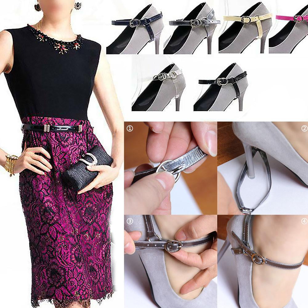 Womens Detachable Shoe Strap High Heels Anti-Slip Anti-loose Shoelace Accessories Shoe Buckles Decor Silvery 