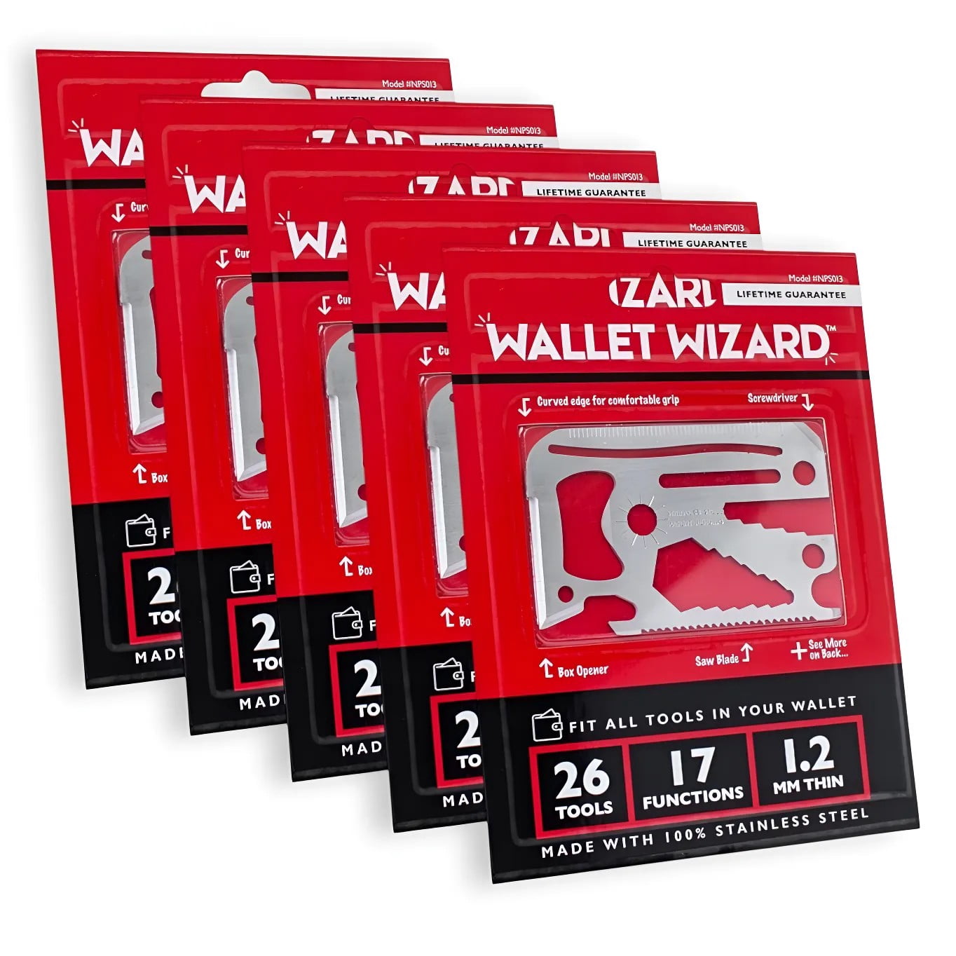 Wallet Wizard 26 Tools With 17 Functions Credit Card Sized Multitool - 5 Pack