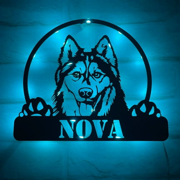 Handmadetneonsign Husky Metal Wall Art Light, Husky Pet Animal Metal Sign Wall Decor, Home Metal Decor