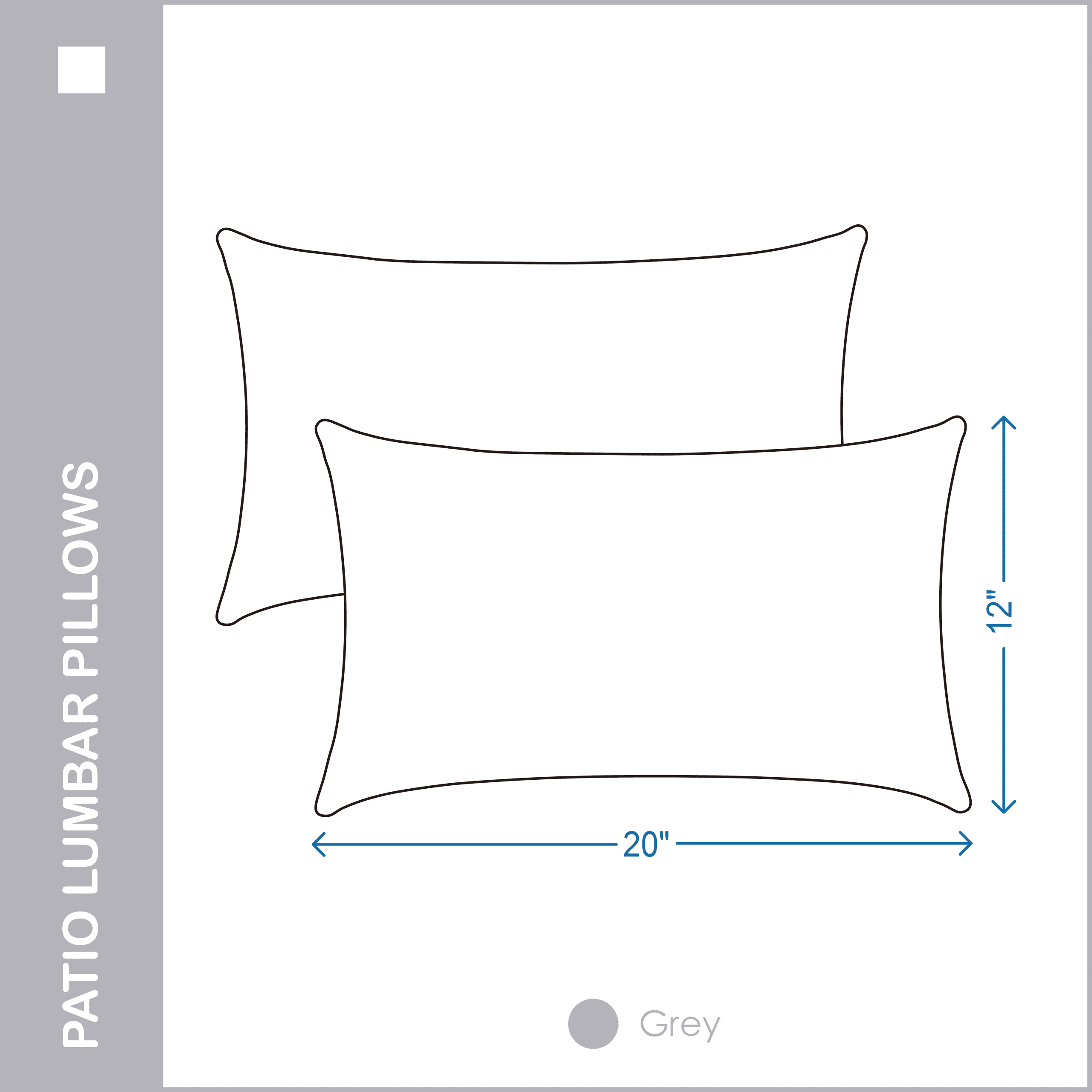 YOOZEKU Indoor Outdoor Lumbar Pillows,Waterproof Outdoor Pillows Set of 2 for Patio Furniture,12x20 Inch,Grey