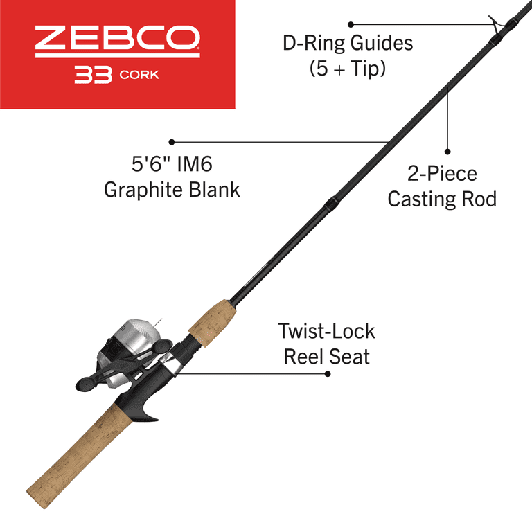 Zebco 33 Cork Micro Spincast Reel and Fishing Rod Combo, 5-Foot 6-Inch  2-Piece Graphite Rod with Cork Handle, Quickset Anti-Reverse Fishing Reel  with Bite Alert, Silver/Black 