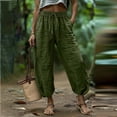 thumbnail image 2 of Sentmoon Cotton Linen Pants Women Solid Color Drawstring High Elastic Waist Women's Casual Pants Plus Size Loose Fit Summer Beach Wear for Women with Pocket for Working Out and Gym, 2 of 6