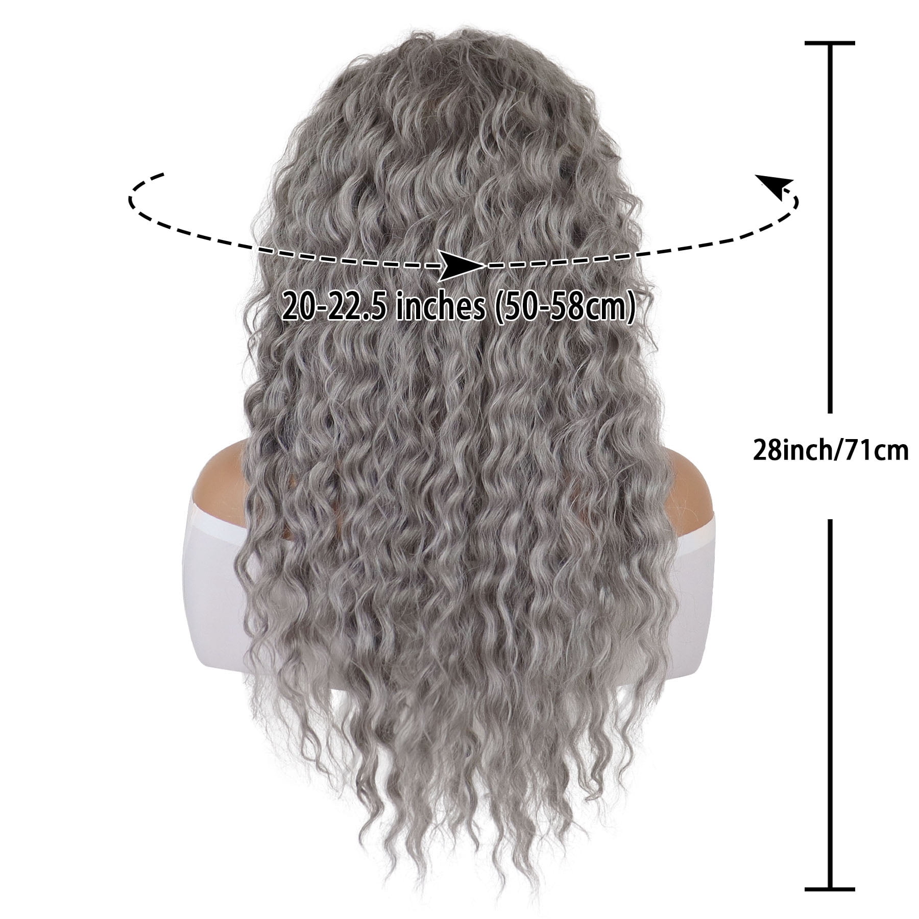 28 inch Long Grey Wigs for Women Water Wavy Hairstyle Curly Wig in Synthetic Fiber