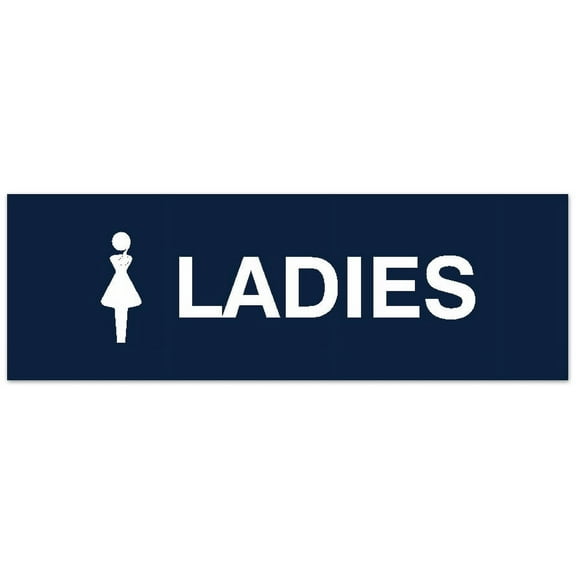 Signs ByLITA Basic Ladies Figurine Sign - Laser-Engraved Lettering | Durable ABS Plastic | Vibrant Colors | Powerful Foam Tape (Navy Blue / White) - Large