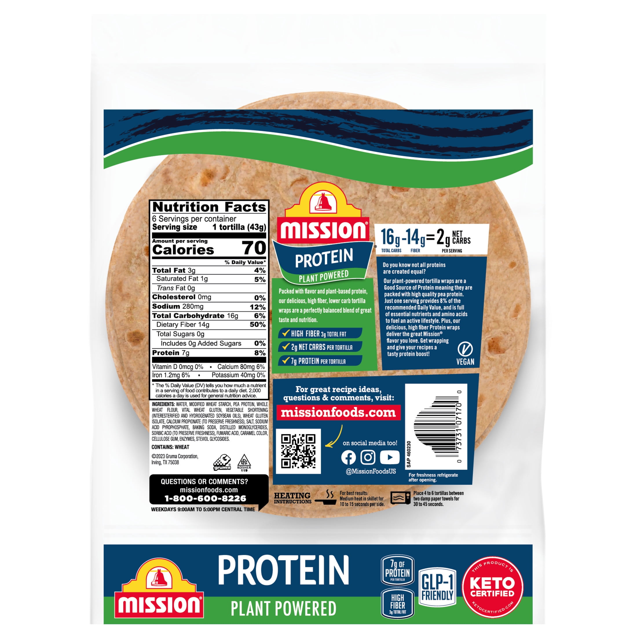 (3 pack) Mission Protein Tortilla Wraps, 6 Count