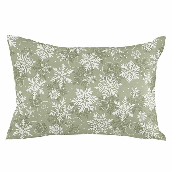 Sage Green Snowflake Christmas Throw Pillow Cover 20 x 36 Inch Decorative Pillow Cover Xmas Winter Abstract Art Lumbar Pillowcase Seasonal Rectangle Cushion Case for Couch Sofa Bed Living Room