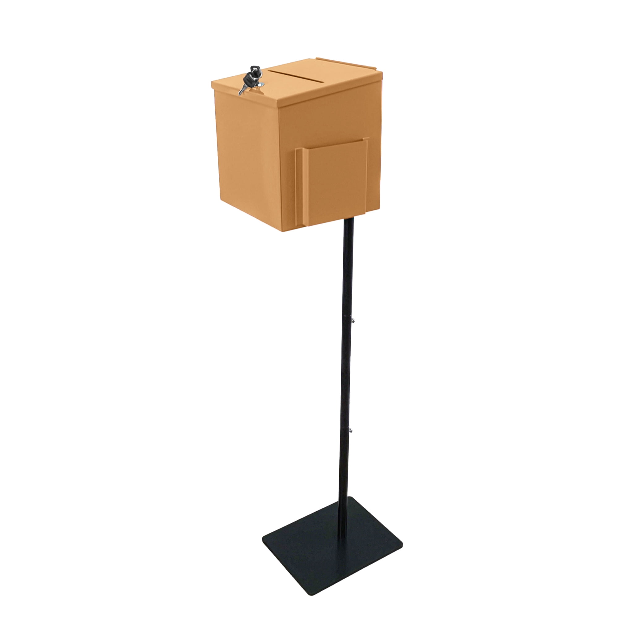 Metal Donation / Ballot Box With Stand - Lockable Suggestion Box For Charity, Voting, Events (Black)