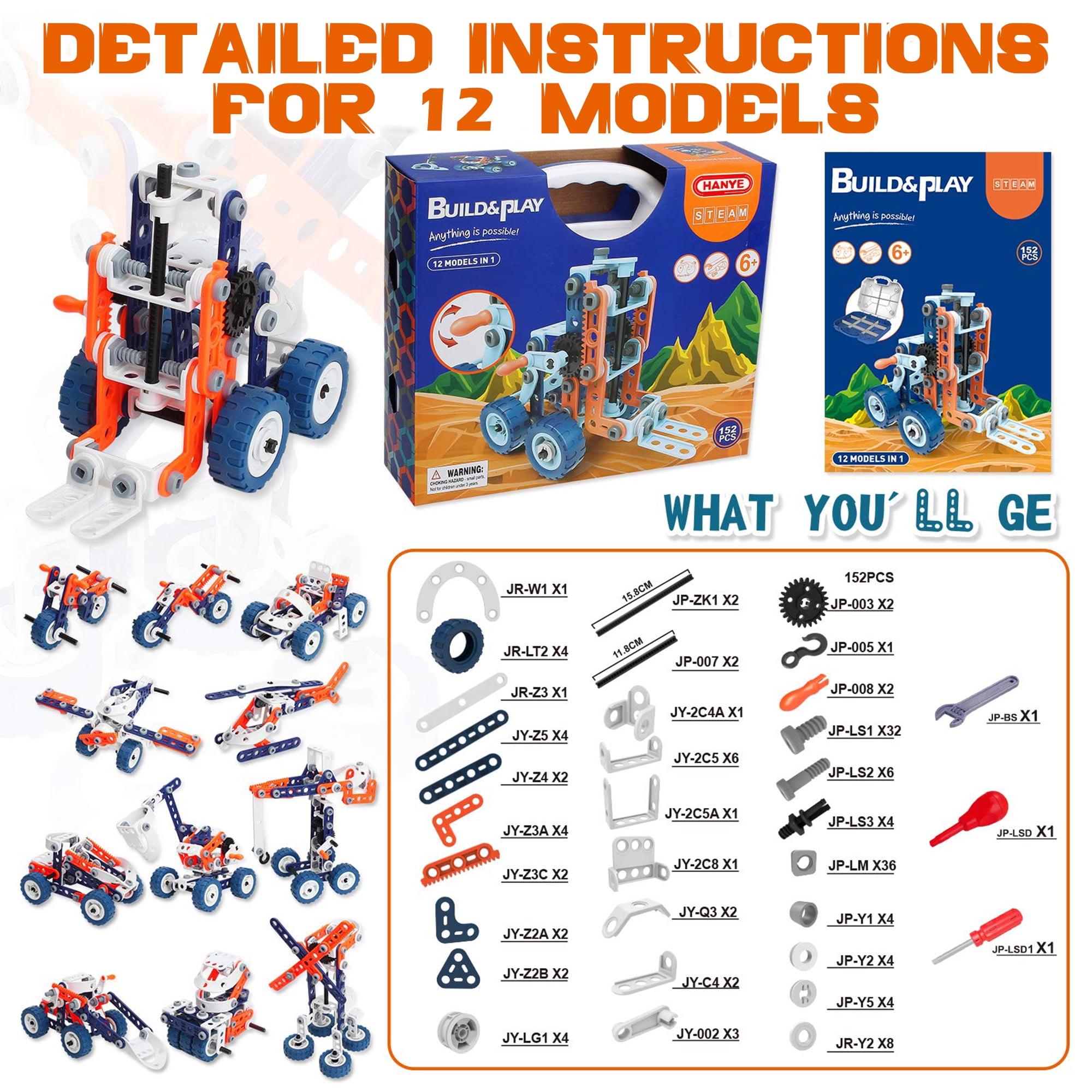 JUGAAD LIFE 12-in-1 STEM Building Toys Blocks Set for Boys 8 11, DIY Electric Construction Toys, Engineering Learning Toys, Educational Creative Game Gift for Kids Toddler Girls Age 4 5 6 7 8+